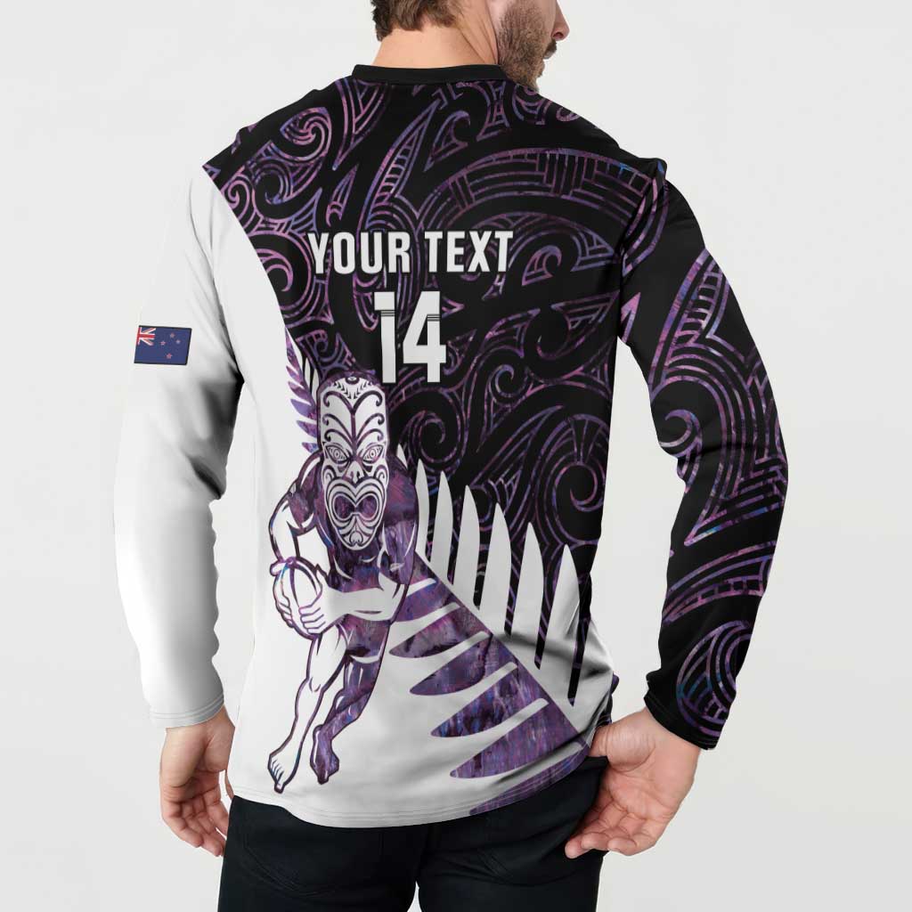 New Zealand Silver Fern Rugby Custom Button Sweatshirt Go All Black Purple Maori Paua Shell - Polynesian Pride
