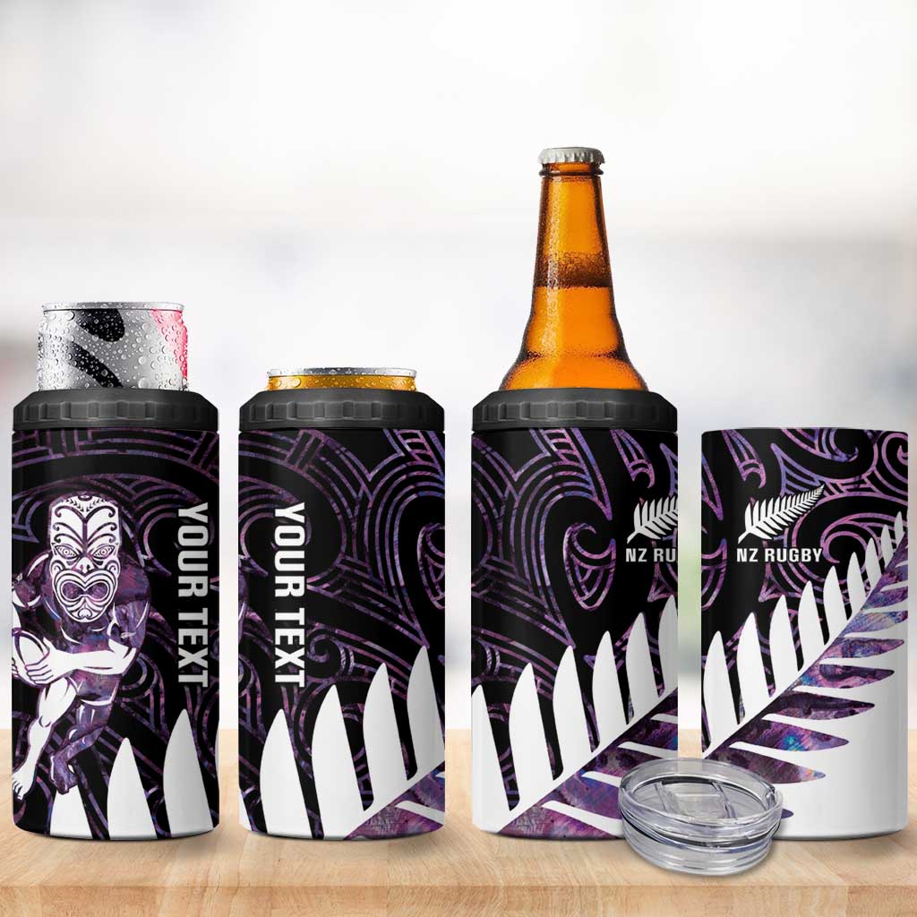 New Zealand Silver Fern Rugby Custom 4 in 1 Can Cooler Tumbler Go All Black Purple Maori Paua Shell LT14 - Polynesian Pride
