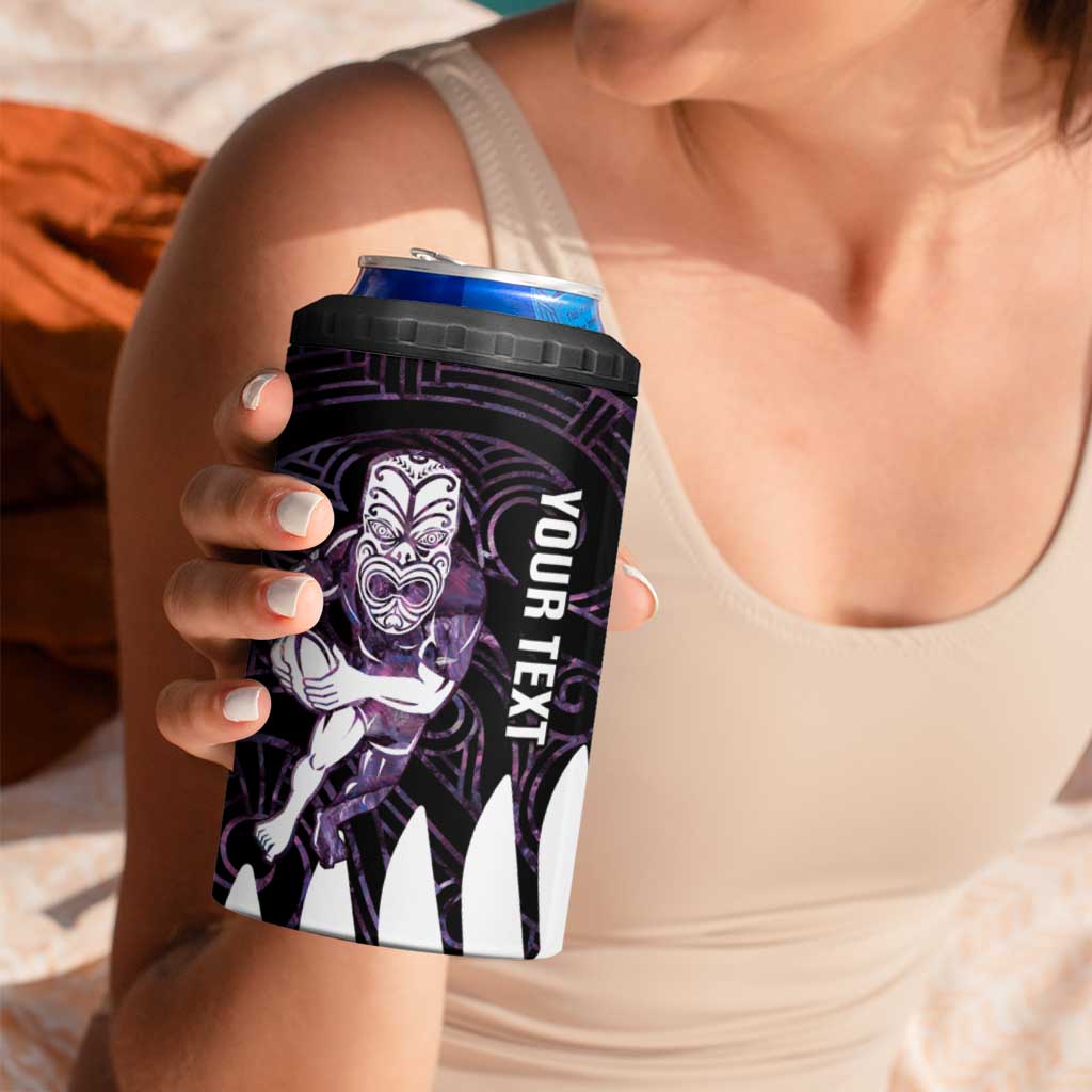 New Zealand Silver Fern Rugby Custom 4 in 1 Can Cooler Tumbler Go All Black Purple Maori Paua Shell LT14 - Polynesian Pride