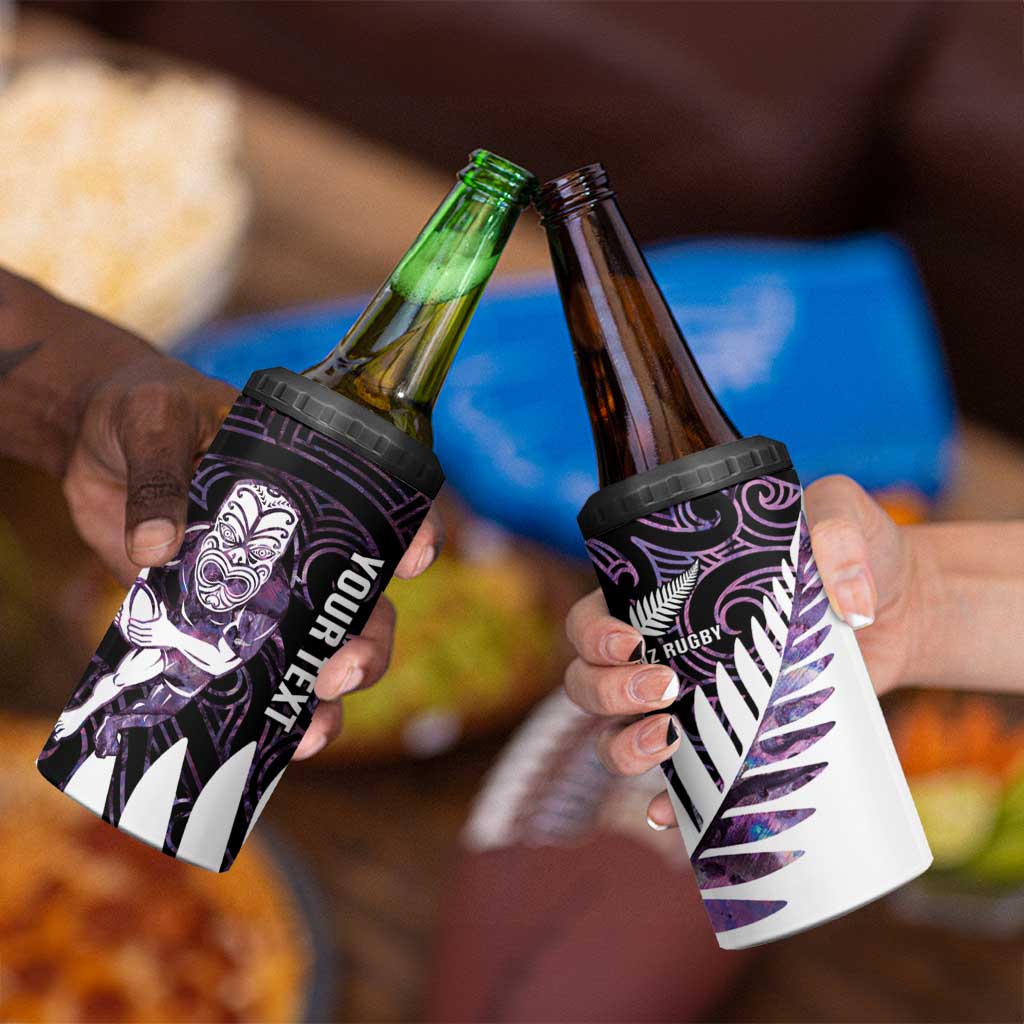 New Zealand Silver Fern Rugby Custom 4 in 1 Can Cooler Tumbler Go All Black Purple Maori Paua Shell LT14 - Polynesian Pride