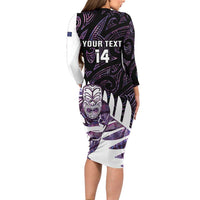 New Zealand Silver Fern Rugby Custom Family Matching Long Sleeve Bodycon Dress and Hawaiian Shirt Go All Black Purple Maori Paua Shell LT14 - Polynesian Pride