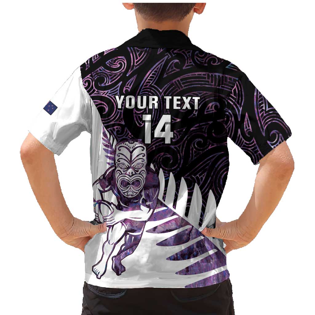 New Zealand Silver Fern Rugby Custom Family Matching Mermaid Dress and Hawaiian Shirt Go All Black Purple Maori Paua Shell LT14 - Polynesian Pride