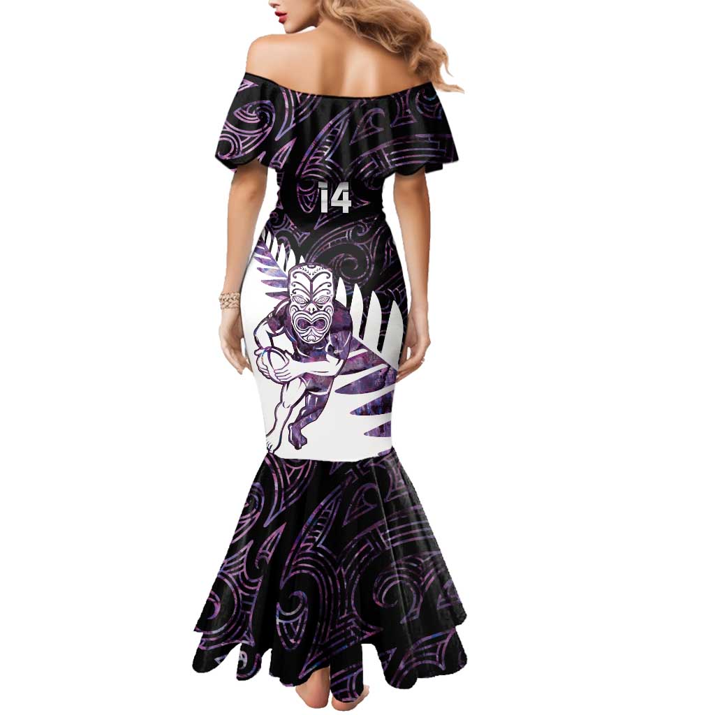 New Zealand Silver Fern Rugby Custom Family Matching Mermaid Dress and Hawaiian Shirt Go All Black Purple Maori Paua Shell LT14 - Polynesian Pride