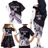 New Zealand Silver Fern Rugby Custom Family Matching Off The Shoulder Long Sleeve Dress and Hawaiian Shirt Go All Black Purple Maori Paua Shell - Polynesian Pride