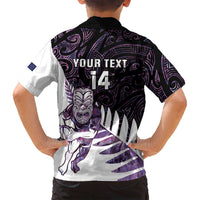 New Zealand Silver Fern Rugby Custom Family Matching Off Shoulder Maxi Dress and Hawaiian Shirt Go All Black Purple Maori Paua Shell LT14 - Polynesian Pride
