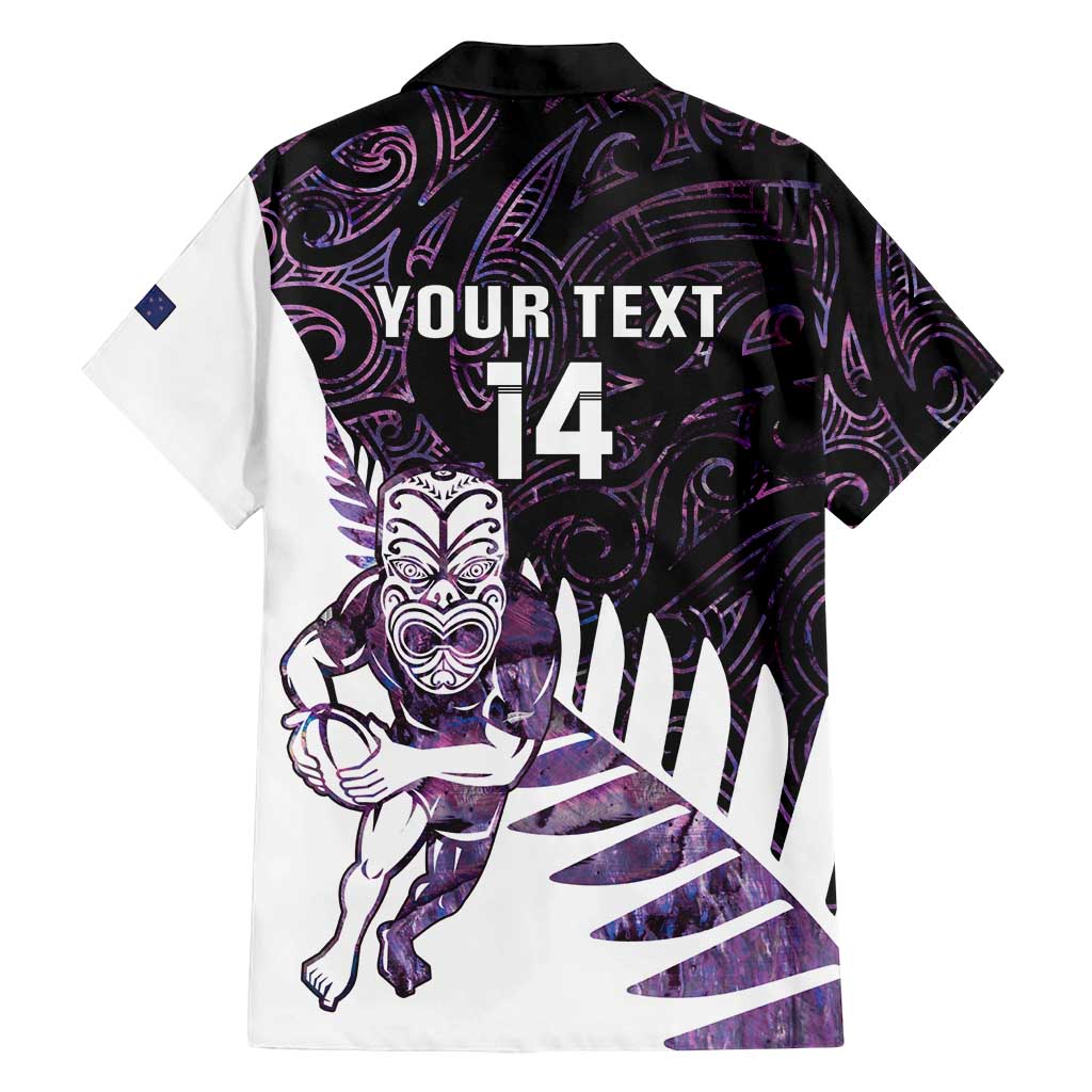 New Zealand Silver Fern Rugby Custom Family Matching Off Shoulder Maxi Dress and Hawaiian Shirt Go All Black Purple Maori Paua Shell LT14 - Polynesian Pride