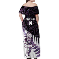 New Zealand Silver Fern Rugby Custom Family Matching Off Shoulder Maxi Dress and Hawaiian Shirt Go All Black Purple Maori Paua Shell LT14 - Polynesian Pride