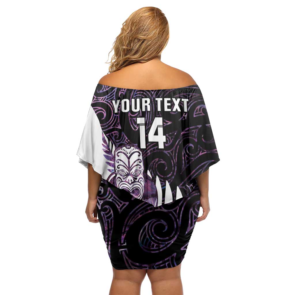 New Zealand Silver Fern Rugby Custom Family Matching Off Shoulder Short Dress and Hawaiian Shirt Go All Black Purple Maori Paua Shell LT14 - Polynesian Pride