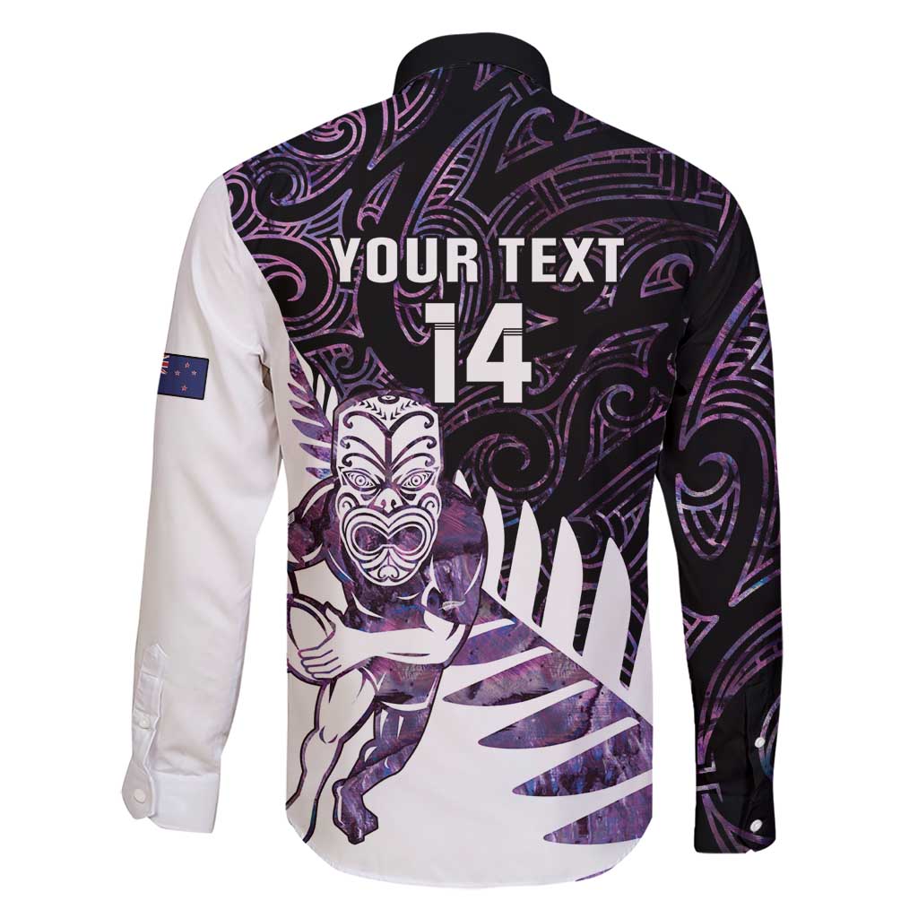 New Zealand Silver Fern Rugby Custom Family Matching Short Sleeve Bodycon Dress and Hawaiian Shirt Go All Black Purple Maori Paua Shell LT14 - Polynesian Pride