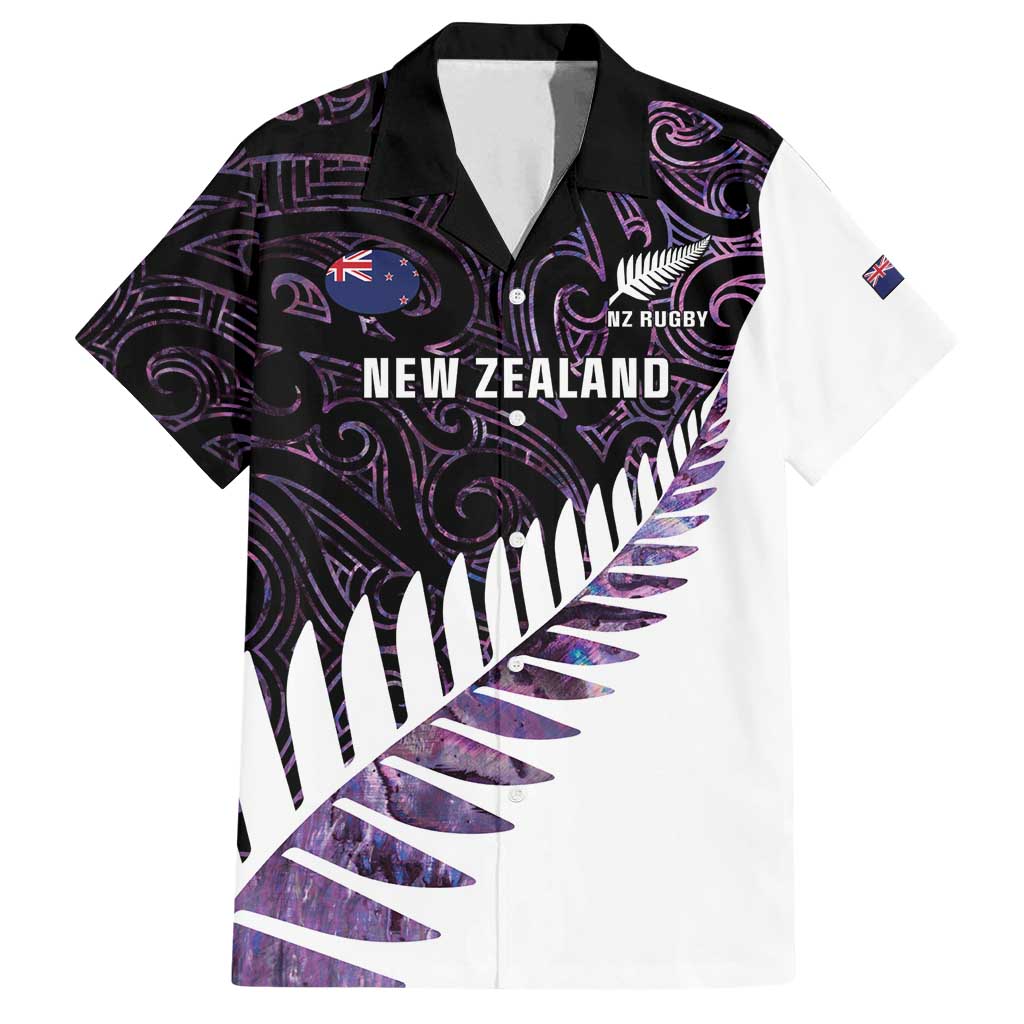 New Zealand Silver Fern Rugby Custom Family Matching Summer Maxi Dress and Hawaiian Shirt Go All Black Purple Maori Paua Shell LT14 Dad's Shirt - Short Sleeve Purple - Polynesian Pride
