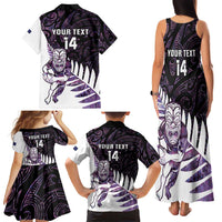 New Zealand Silver Fern Rugby Custom Family Matching Tank Maxi Dress and Hawaiian Shirt Go All Black Purple Maori Paua Shell LT14 - Polynesian Pride