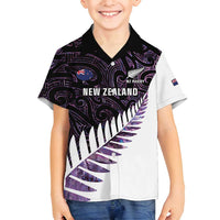 New Zealand Silver Fern Rugby Custom Family Matching Tank Maxi Dress and Hawaiian Shirt Go All Black Purple Maori Paua Shell LT14 Son's Shirt Purple - Polynesian Pride