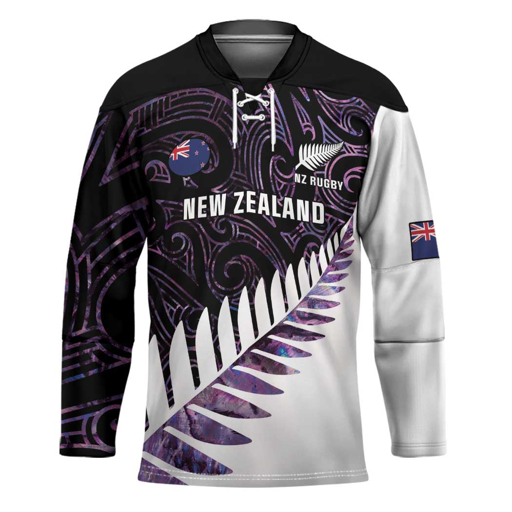 New Zealand Silver Fern Rugby Custom Hockey Jersey Go All Black Purple Maori Paua Shell - Polynesian Pride