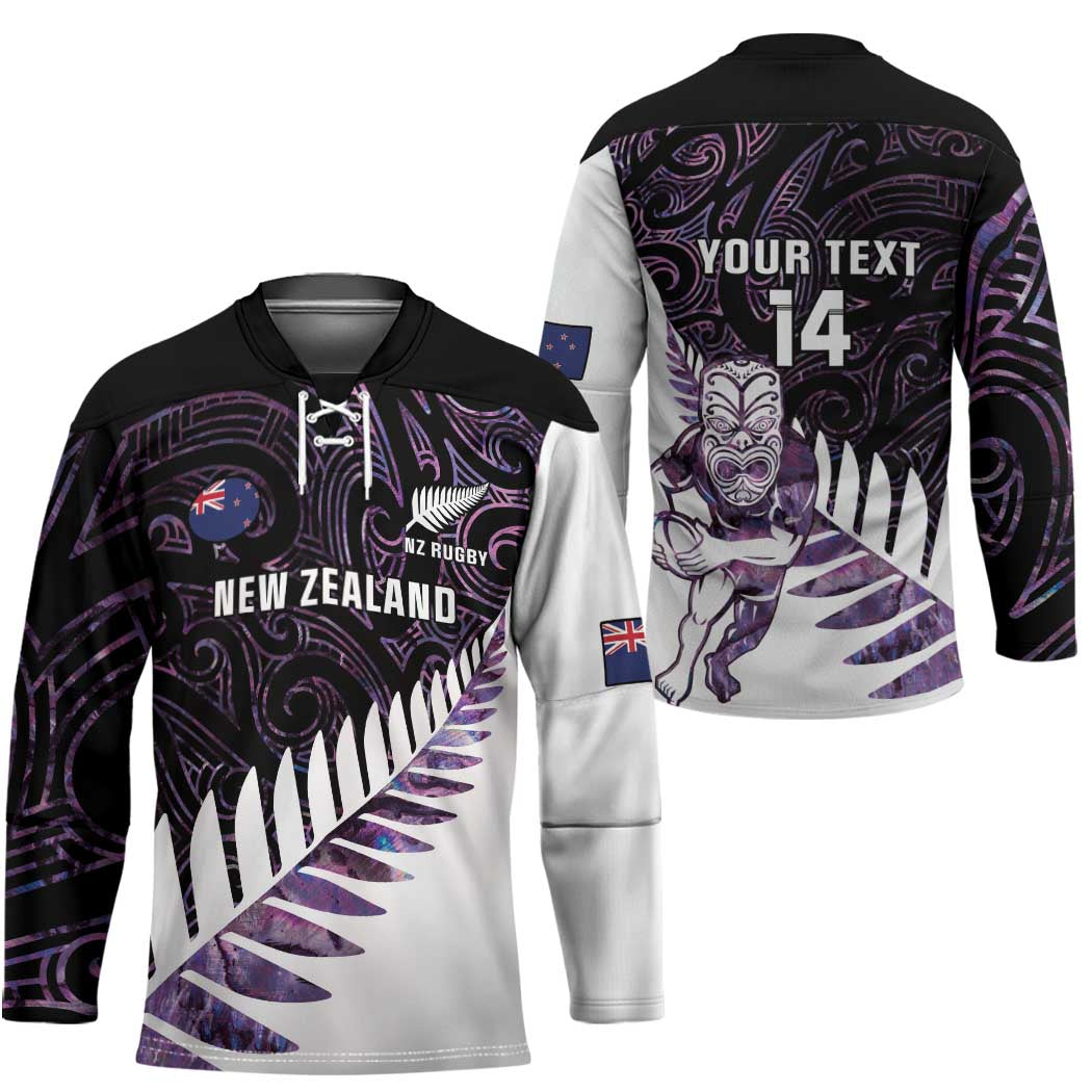 New Zealand Silver Fern Rugby Custom Hockey Jersey Go All Black Purple Maori Paua Shell - Polynesian Pride