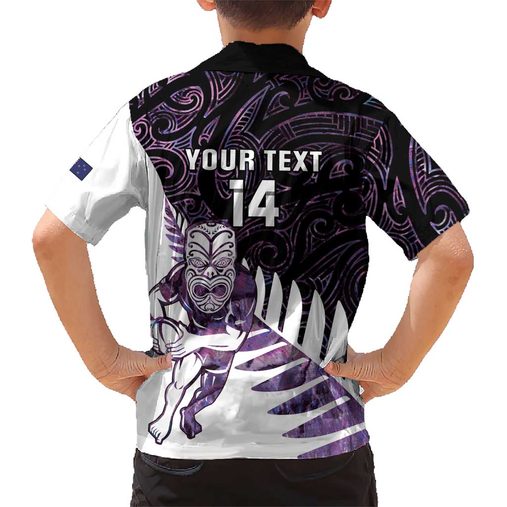 New Zealand Silver Fern Rugby Custom Kid Hawaiian Shirt Go All Black Purple Maori Paua Shell LT14 - Polynesian Pride