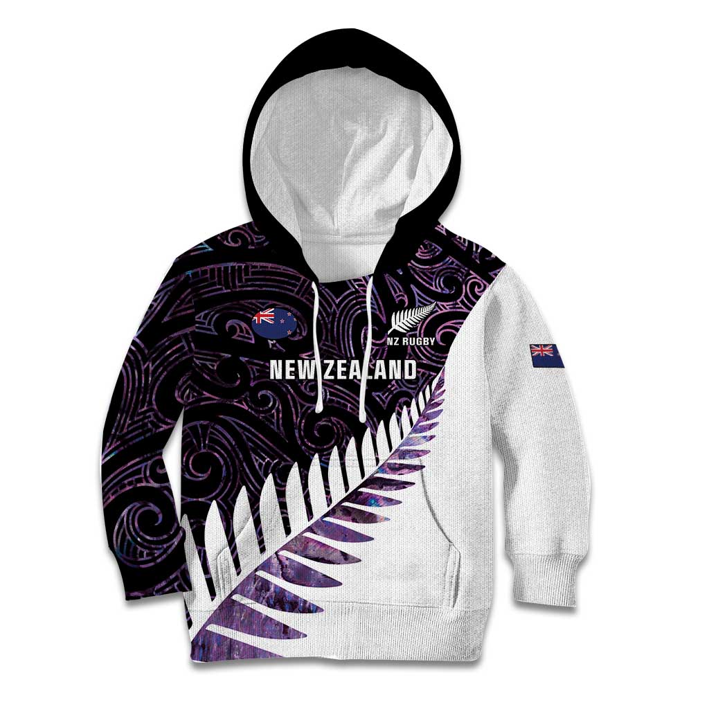 New Zealand Silver Fern Rugby Custom Kid Hoodie Go All Black Purple Maori Paua Shell LT14 Hoodie Purple - Polynesian Pride