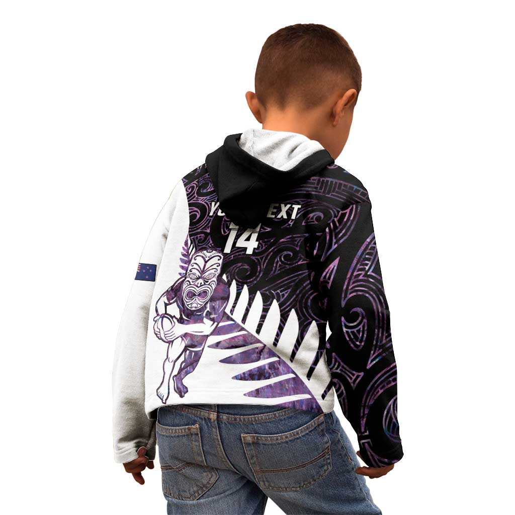 New Zealand Silver Fern Rugby Custom Kid Hoodie Go All Black Purple Maori Paua Shell LT14 - Polynesian Pride