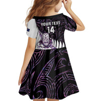 New Zealand Silver Fern Rugby Custom Kid Short Sleeve Dress Go All Black Purple Maori Paua Shell LT14 - Polynesian Pride