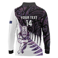 New Zealand Silver Fern Rugby Custom Long Sleeve Polo Shirt Go All Black Purple Maori Paua Shell LT14 - Polynesian Pride