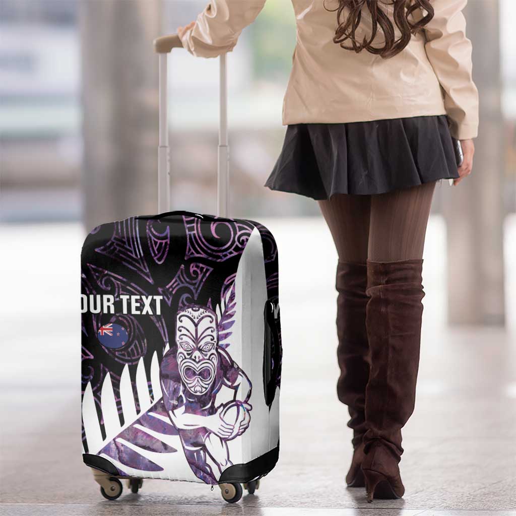 New Zealand Silver Fern Rugby Custom Luggage Cover Go All Black Purple Maori Paua Shell - Polynesian Pride