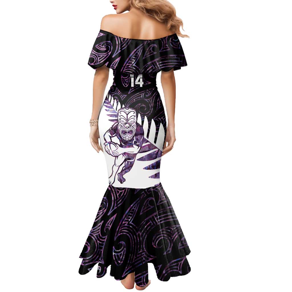 New Zealand Silver Fern Rugby Custom Mermaid Dress Go All Black Purple Maori Paua Shell LT14 - Polynesian Pride