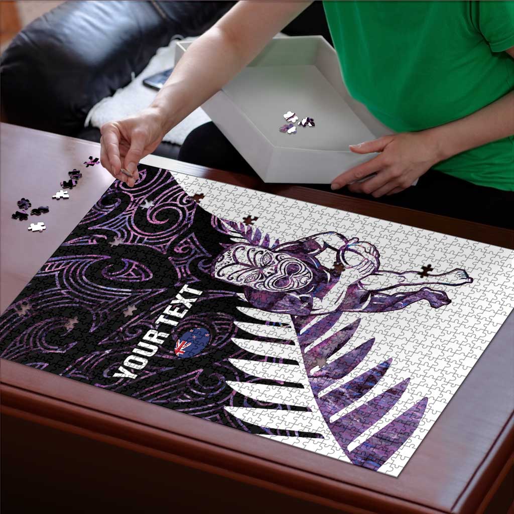 New Zealand Silver Fern Rugby Custom Puzzle Go All Black Purple Maori Paua Shell - Polynesian Pride