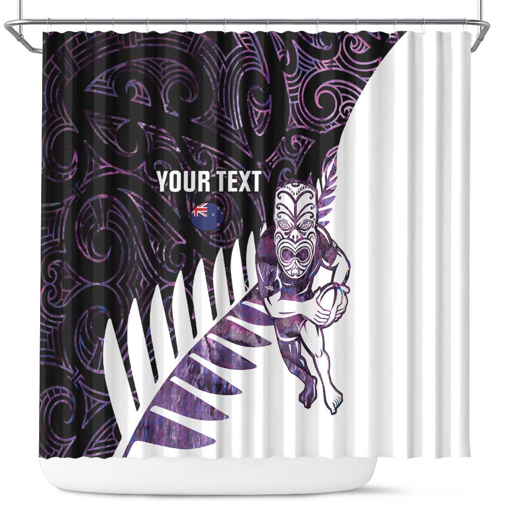 New Zealand Silver Fern Rugby Custom Shower Curtain Go All Black Purple Maori Paua Shell - Polynesian Pride