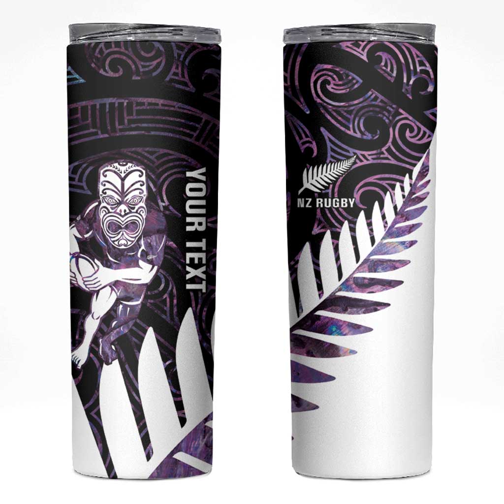 New Zealand Silver Fern Rugby Custom Skinny Tumbler Go All Black Purple Maori Paua Shell LT14 Purple - Polynesian Pride