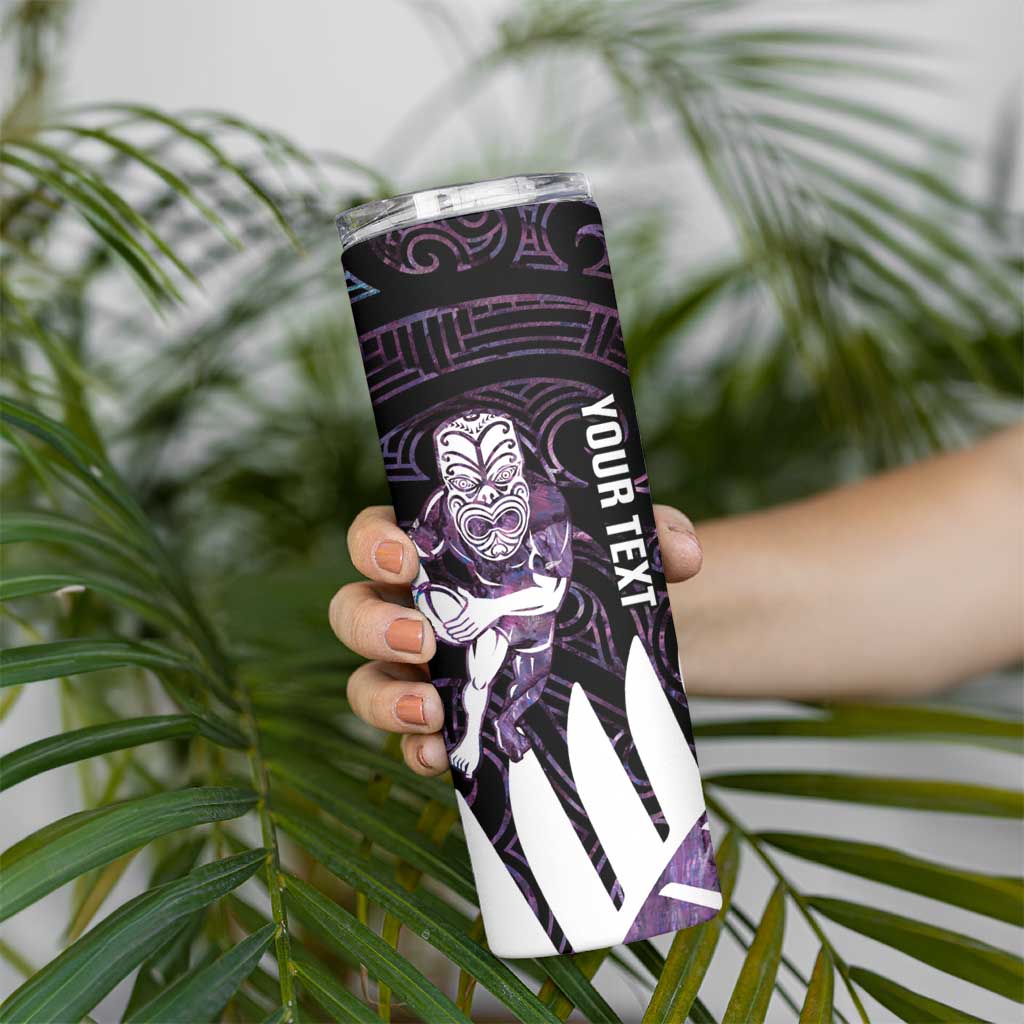 New Zealand Silver Fern Rugby Custom Skinny Tumbler Go All Black Purple Maori Paua Shell LT14 - Polynesian Pride