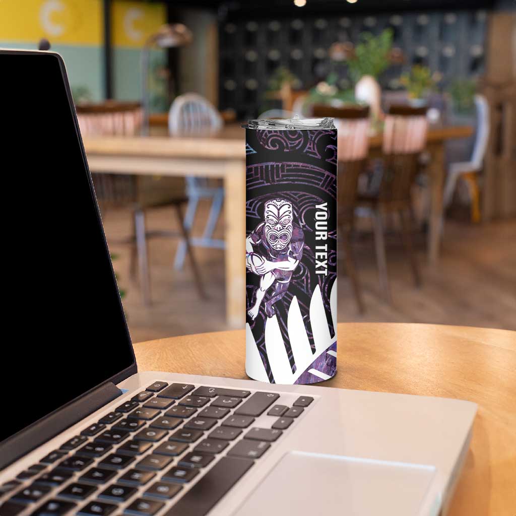 New Zealand Silver Fern Rugby Custom Skinny Tumbler Go All Black Purple Maori Paua Shell LT14 - Polynesian Pride