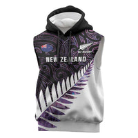 New Zealand Silver Fern Rugby Custom Sleeveless Hoodie Go All Black Purple Maori Paua Shell LT14 Purple - Polynesian Pride