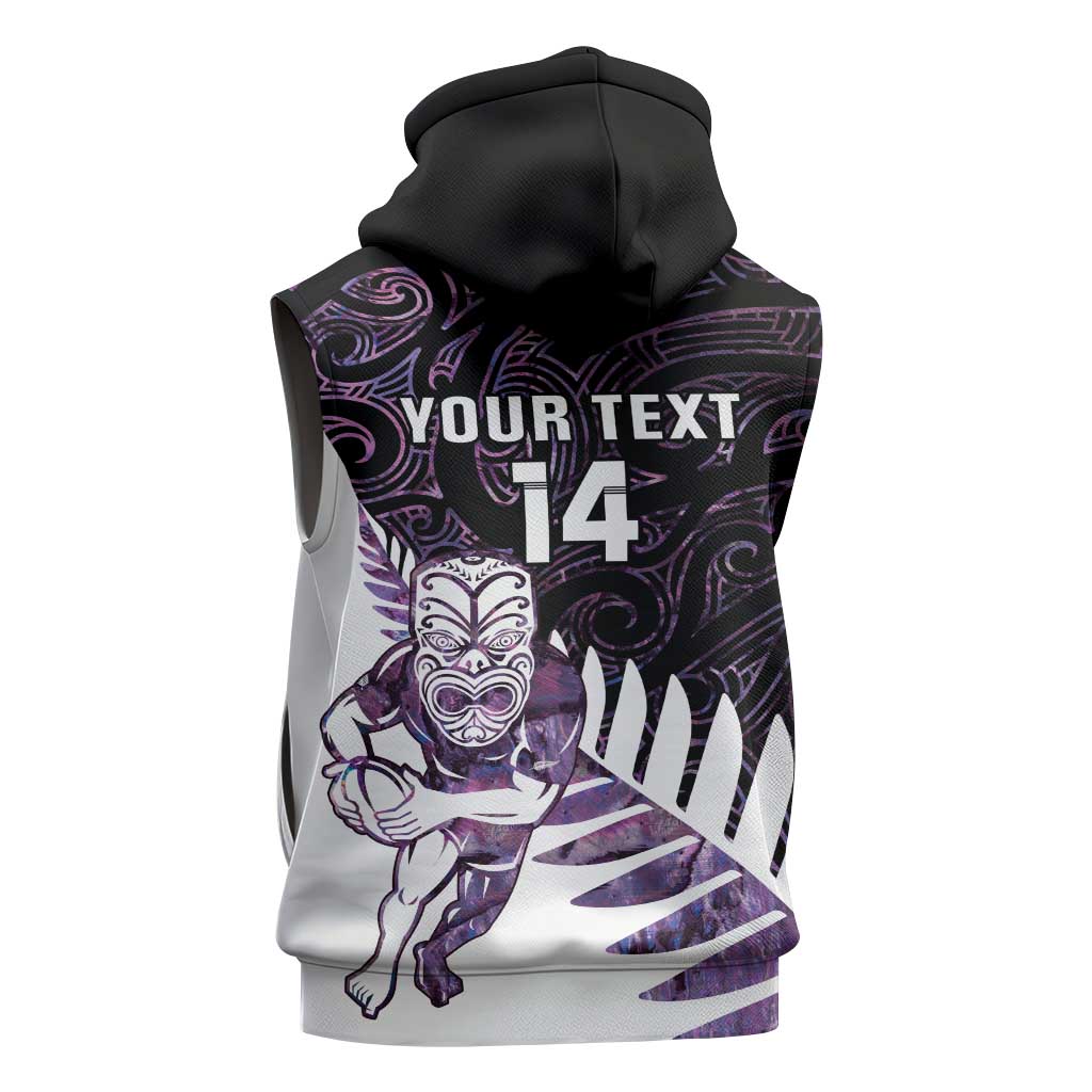 New Zealand Silver Fern Rugby Custom Sleeveless Hoodie Go All Black Purple Maori Paua Shell LT14 - Polynesian Pride
