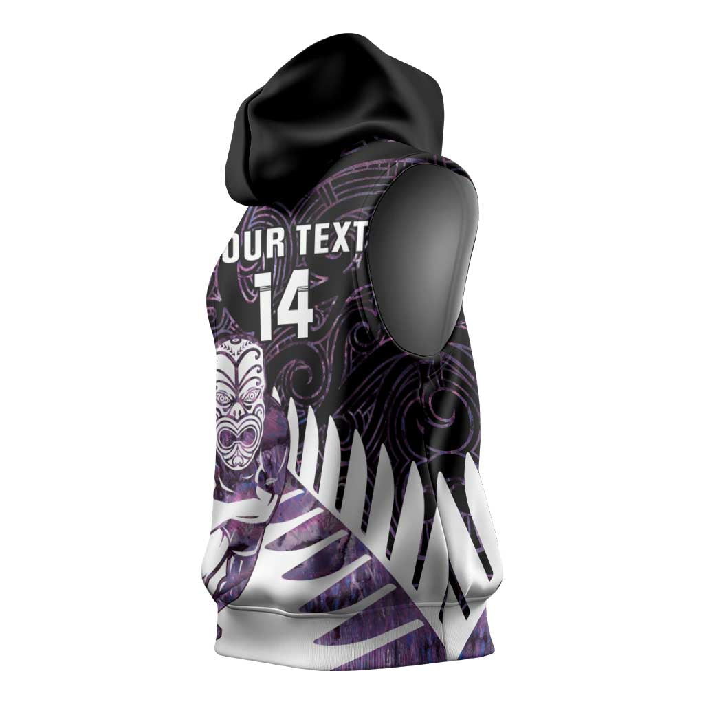 New Zealand Silver Fern Rugby Custom Sleeveless Hoodie Go All Black Purple Maori Paua Shell LT14 - Polynesian Pride