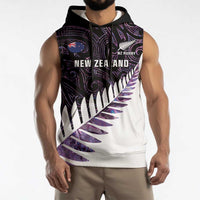 New Zealand Silver Fern Rugby Custom Sleeveless Hoodie Go All Black Purple Maori Paua Shell LT14 - Polynesian Pride