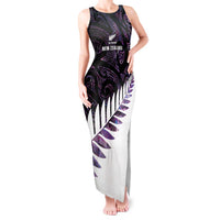 New Zealand Silver Fern Rugby Custom Tank Maxi Dress Go All Black Purple Maori Paua Shell LT14 Women Purple - Polynesian Pride
