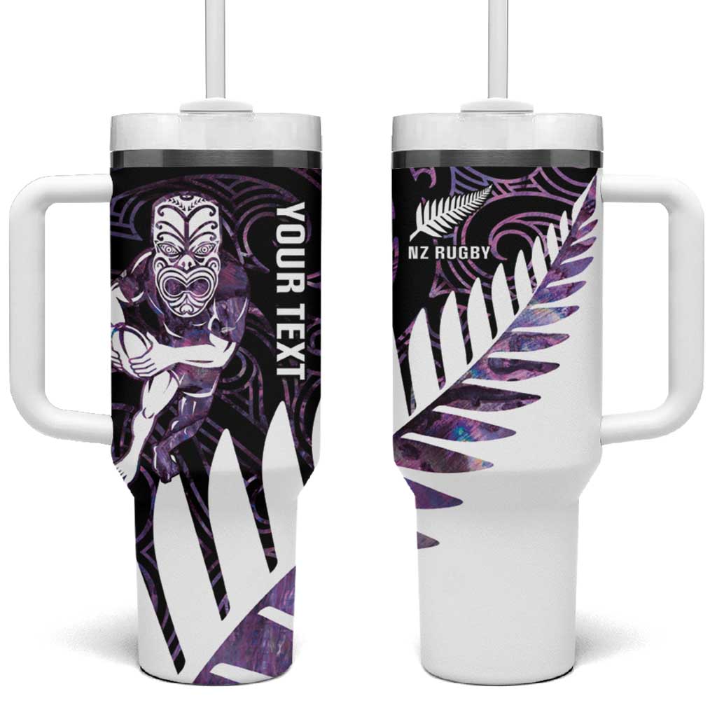 New Zealand Silver Fern Rugby Custom Tumbler With Handle Go All Black Purple Maori Paua Shell - Polynesian Pride