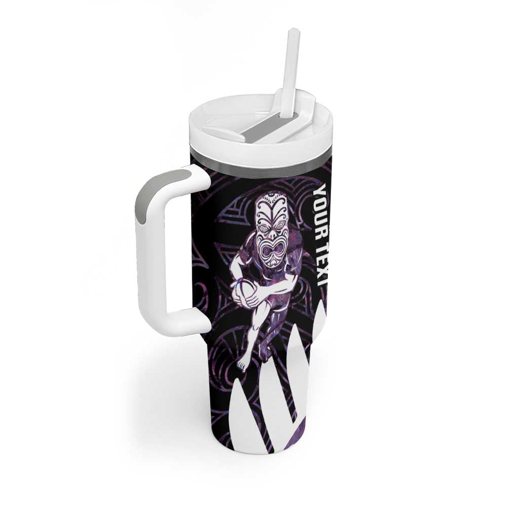 New Zealand Silver Fern Rugby Custom Tumbler With Handle Go All Black Purple Maori Paua Shell - Polynesian Pride
