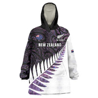 New Zealand Silver Fern Rugby Custom Wearable Blanket Hoodie Go All Black Purple Maori Paua Shell LT14 One Size Purple - Polynesian Pride