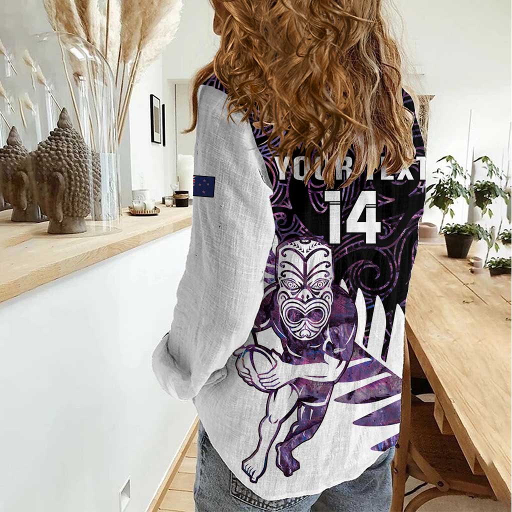 New Zealand Silver Fern Rugby Custom Women Casual Shirt Go All Black Purple Maori Paua Shell LT14 - Polynesian Pride