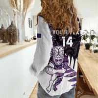 New Zealand Silver Fern Rugby Custom Women Casual Shirt Go All Black Purple Maori Paua Shell LT14 - Polynesian Pride