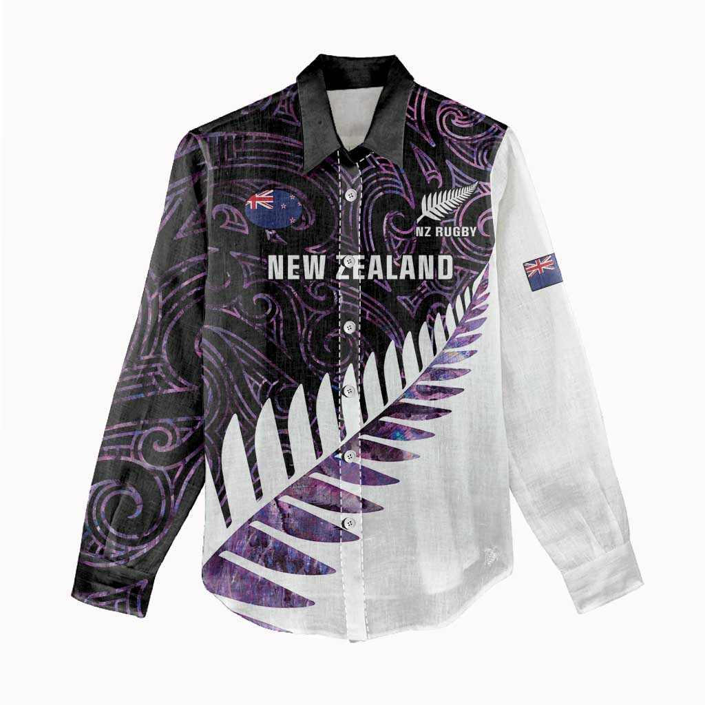 New Zealand Silver Fern Rugby Custom Women Casual Shirt Go All Black Purple Maori Paua Shell LT14 - Polynesian Pride