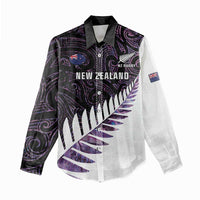 New Zealand Silver Fern Rugby Custom Women Casual Shirt Go All Black Purple Maori Paua Shell LT14 - Polynesian Pride