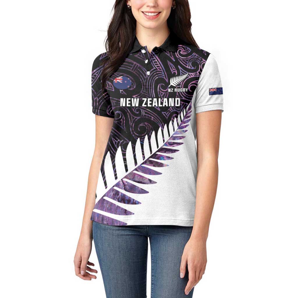 New Zealand Silver Fern Rugby Custom Women Polo Shirt Go All Black Purple Maori Paua Shell LT14 - Polynesian Pride