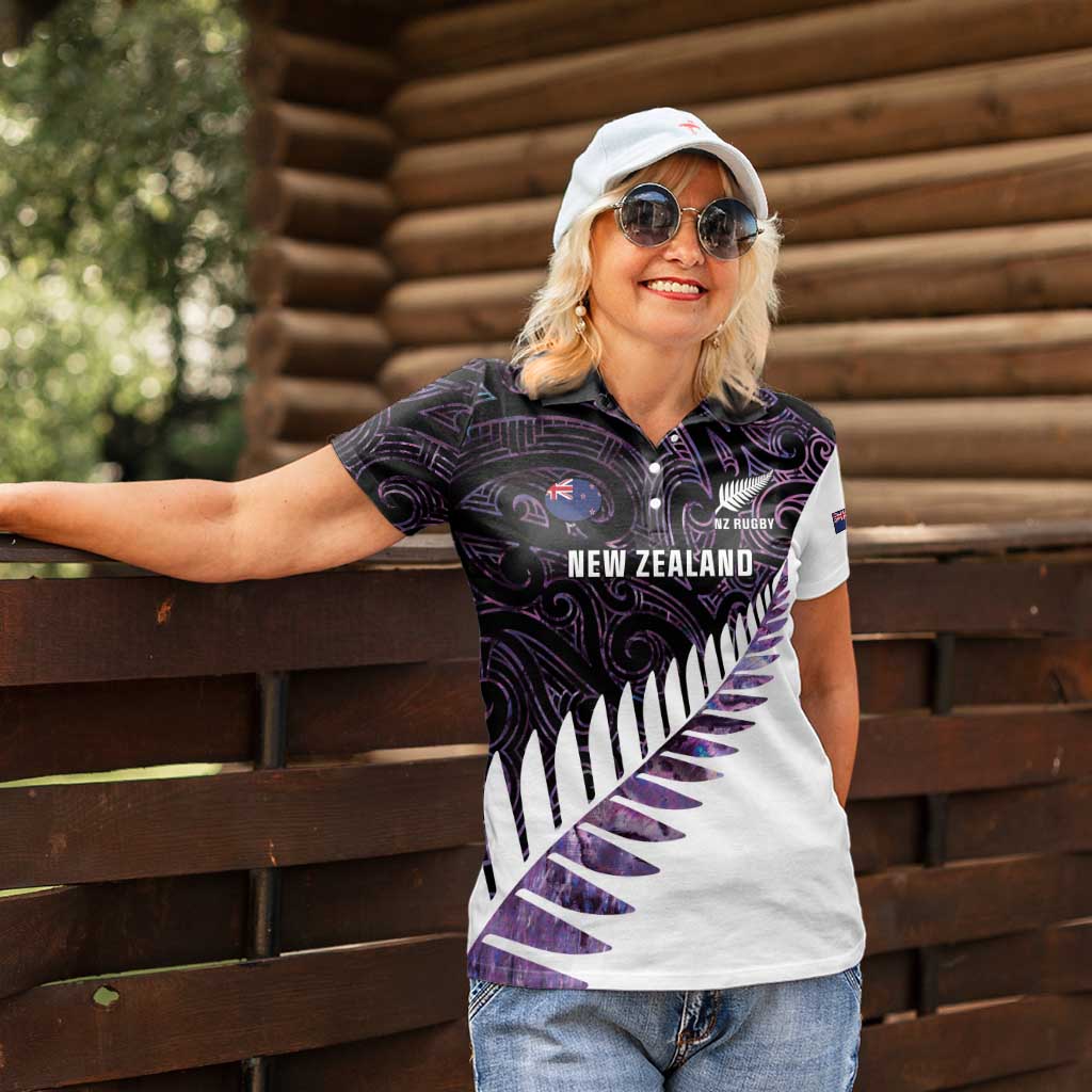 New Zealand Silver Fern Rugby Custom Women Polo Shirt Go All Black Purple Maori Paua Shell LT14 - Polynesian Pride