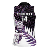 New Zealand Silver Fern Rugby Custom Women Sleeveless Polo Shirt Go All Black Purple Maori Paua Shell LT14 - Polynesian Pride