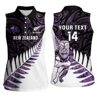 New Zealand Silver Fern Rugby Custom Women Sleeveless Polo Shirt Go All Black Purple Maori Paua Shell LT14 - Polynesian Pride