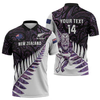 New Zealand Silver Fern Rugby Custom Zipper Polo Shirt Go All Black Purple Maori Paua Shell LT14 - Polynesian Pride