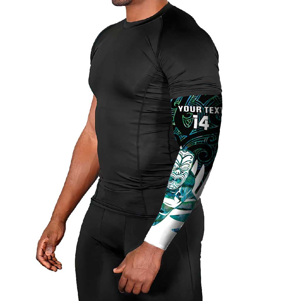 New Zealand Silver Fern Rugby Custom Arm Sleeves Go All Black Turquoise Maori Paua Shell - Polynesian Pride