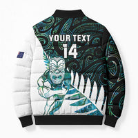 New Zealand Silver Fern Rugby Custom Bomber Puffer Jacket Go All Black Turquoise Maori Paua Shell - Polynesian Pride