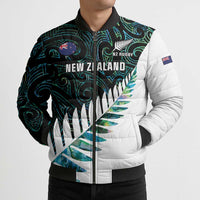 New Zealand Silver Fern Rugby Custom Bomber Puffer Jacket Go All Black Turquoise Maori Paua Shell - Polynesian Pride